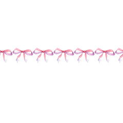 Fototapeta premium Border of pink bows. Hand painted with watercolors.