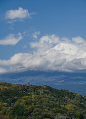 landscape captures the peaceful coexistence of urban life and nature in rural Japan. In the distance, the iconic Mount Fuji rises majestically, Japan