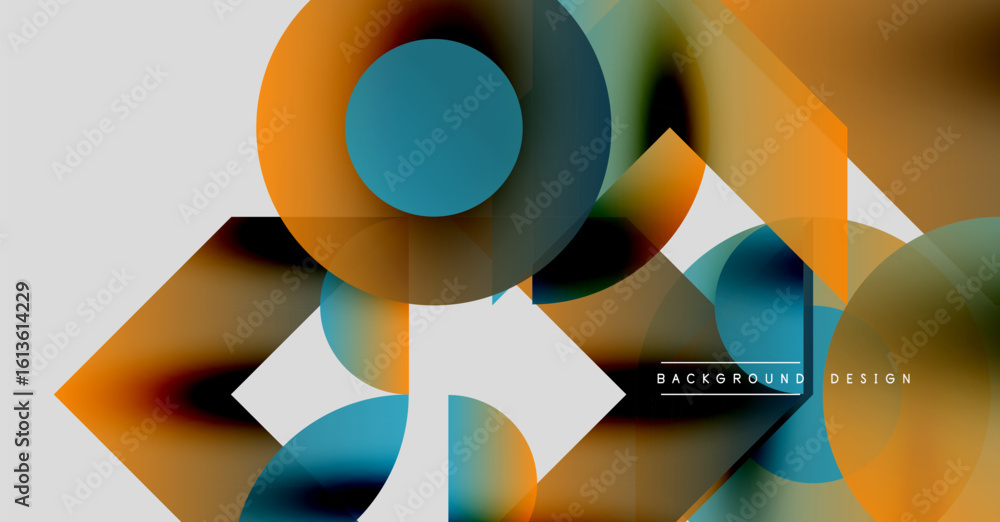 Poster abstract geometric shapes overlap, creating vibrant color gradients. modern design features fluid fo