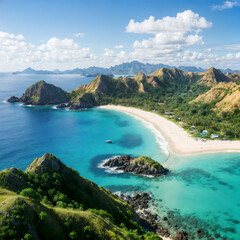 A beach with a paradisiacal landscape that invites you to take a stroll, vacation, or even live there.
