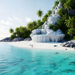 A beach with a paradisiacal landscape that invites you to take a stroll, vacation, or even live there.
