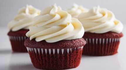 Delicious Vanilla Cupcake Topped with Whipped Cream and Cherries; Sweet Dessert Stock Photo