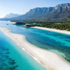 A beach with a paradisiacal landscape that invites you to take a stroll, vacation, or even live there.
