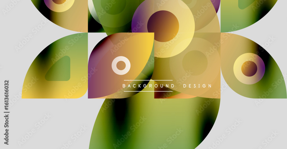 Poster abstract geometric shapes overlap, creating vibrant color gradients. modern design with smooth trans