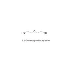2,2’-Dimercaptodiethyl ether skeletal structure. Dithiol Ether compound schematic illustration. Simple diagram, chemical formula.