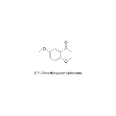 2’,5’-Dimethoxyacetophenone skeletal structure. Acetophenone compound schematic illustration. Simple diagram, chemical formula.