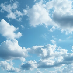 Sun in blue sky with white clouds and sunbeams. Nature background, Blue sky background with tiny clouds and sun rays.