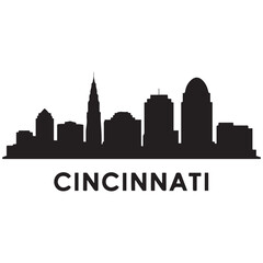 Naklejka premium Cincinnati skyline silhouette. Black Cincinnati city. Vector black silhouette. with white background