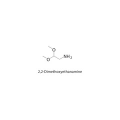 2,2-Dimethoxyethanamine skeletal structure. Amino Ether compound schematic illustration. Simple diagram, chemical formula.