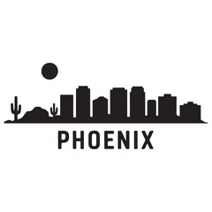 Fototapeta premium Phoenix skyline horizontal banner. Phoenix, Arizona. Vector template for your design. Vector black silhouette. with white background