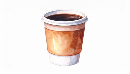Watercolor illustration of black coffee. Coffee drink watercolor illustration.