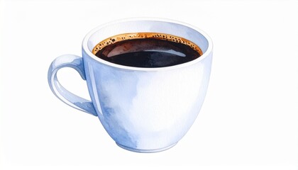 Watercolor illustration of black coffee. Coffee drink watercolor illustration.