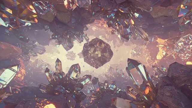 Abstract crystal formations in a mystical cavern scene