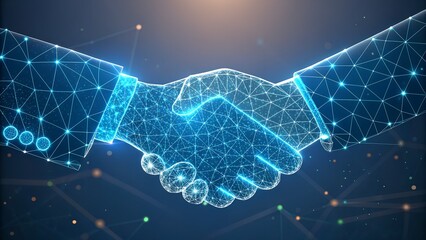 Digital handshake representing technology and business partnership