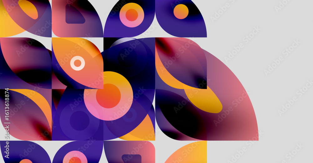 Poster abstract composition. fluid shapes overlap, creating vibrant color gradients. modern design, dynamic