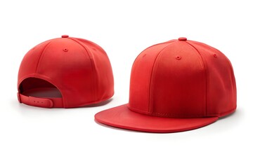 Two Views of a Solid Red Snapback Baseball Cap:  Clean, Modern, and Stylish Apparel Mockup.