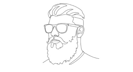 Illustrative outline of a bearded man wearing sunglasses, transparent background.  