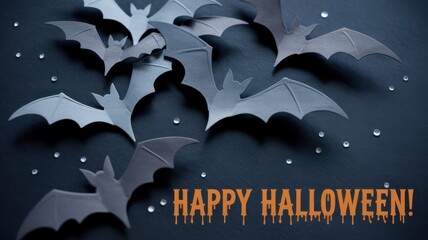 halloween craft ideas Paper bats flying across a dark background, celebrating Halloween with a playful greeting.