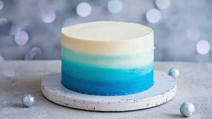 Elegant Gradient Cake with Blue Ombre Decoration on Gray Background