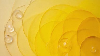 Abstract Yellow Circle Layers with Water Droplets Closeup