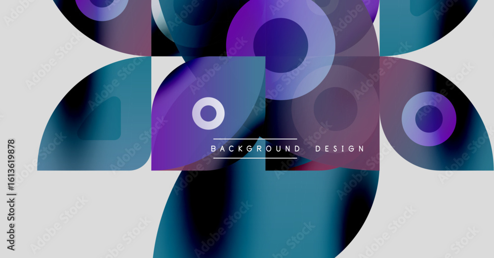 Poster abstract geometric shapes overlap, creating vibrant color gradients. modern design elements suggest 
