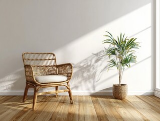 Simple room with wicker chair