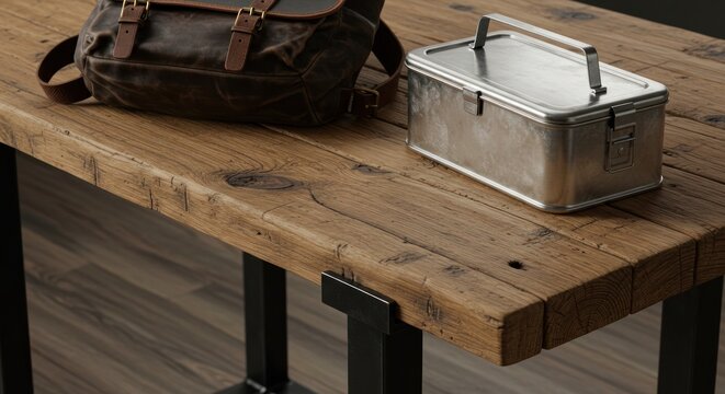 Rustic wooden table with accessories