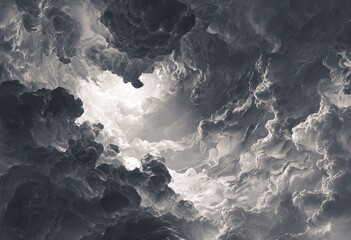 Dark, ominous clouds with a light breach