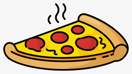 Cartoon Pizza Slice with Yellow Cheese and Red Pepperoni on White