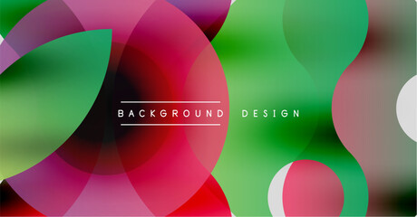 Fototapeta premium Abstract colorful circles overlap. Gradient shades create dynamic visual effect. Text reads background design. Modern aesthetic.