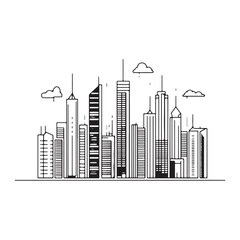 Obraz premium modern city skyline with skyscrapers silhouette, modern city skyline with skyscrapers vector illustration, A stylized black silhouette of city skylines featuring modern skyscrapers