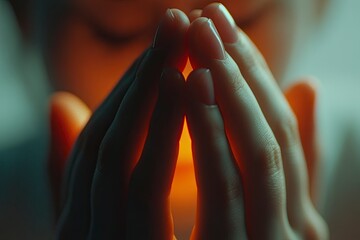 Hands in prayer - a symbol of faith and hope with soft background light