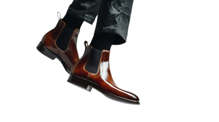 Elegant brown leather chelsea boots for men, isolated on transparent background, showcasing classic style and fashion with a focus on footwear, perfect for formal wear and stylish outfits
