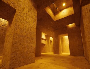 Naklejka premium Golden, hieroglyphic-patterned interior space