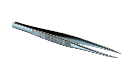 Stainless steel tweezers on transparent background for precision