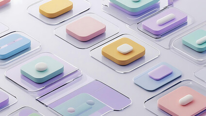Generative AI interface design features pastel animated touchpoints on translucent user interface