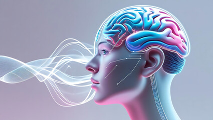Surreal brainwave interaction with generative AI interface design, showcasing futuristic look