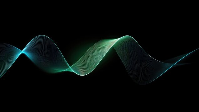 Abstract swirling teal and green lines on black background