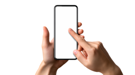 User interacting with smartphone on transparent background