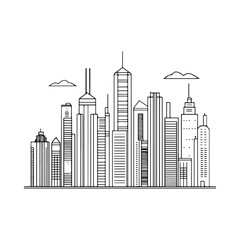 Obraz premium modern city skyline with skyscrapers silhouette, modern city skyline with skyscrapers vector illustration, A stylized black silhouette of city skylines featuring modern skyscrapers