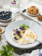 cottage cheese with blueberries and honey