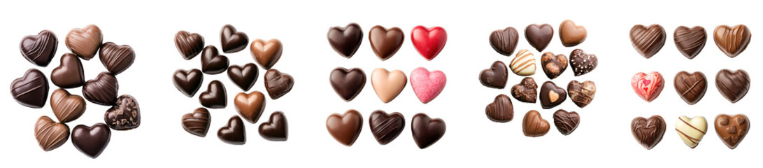 Fototapeta premium Heart-shaped chocolates for Valentine isolated on transparent background
