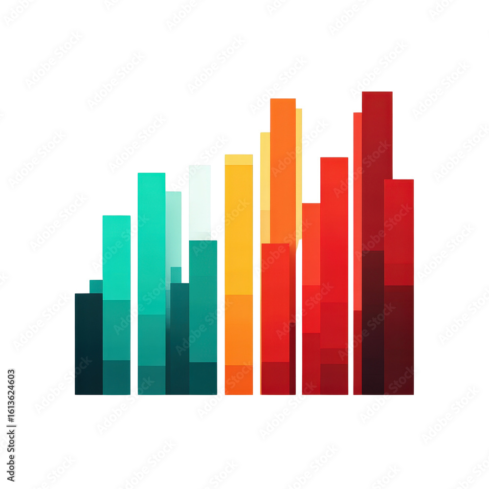 Poster colorful bar chart with gradient bars on transparent background for data visualization