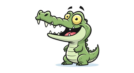 Fototapeta premium A cheerful cartoon crocodile with wide eyes and a toothy grin, standing upright.