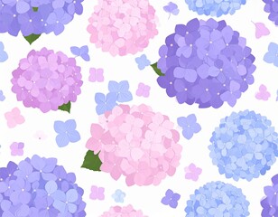 Inflorescence flowers hydrangea randomly arranged in seamless pattern