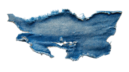 Denim fabric with frayed edges on a transparent background