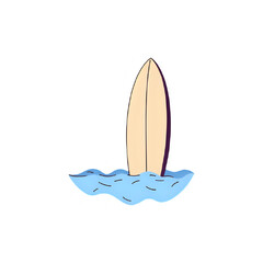 Surfboard in Ocean: Summer Beach Vacation Icon, Surfing Graphic, Water Sports Illustration, Minimalist Design Element