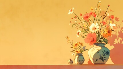Wabi sabi flower arrangement with a simple background