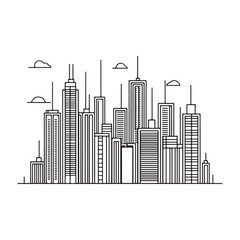 Obraz premium modern city skyline with skyscrapers silhouette, modern city skyline with skyscrapers vector illustration, A stylized black silhouette of city skylines featuring modern skyscrapers