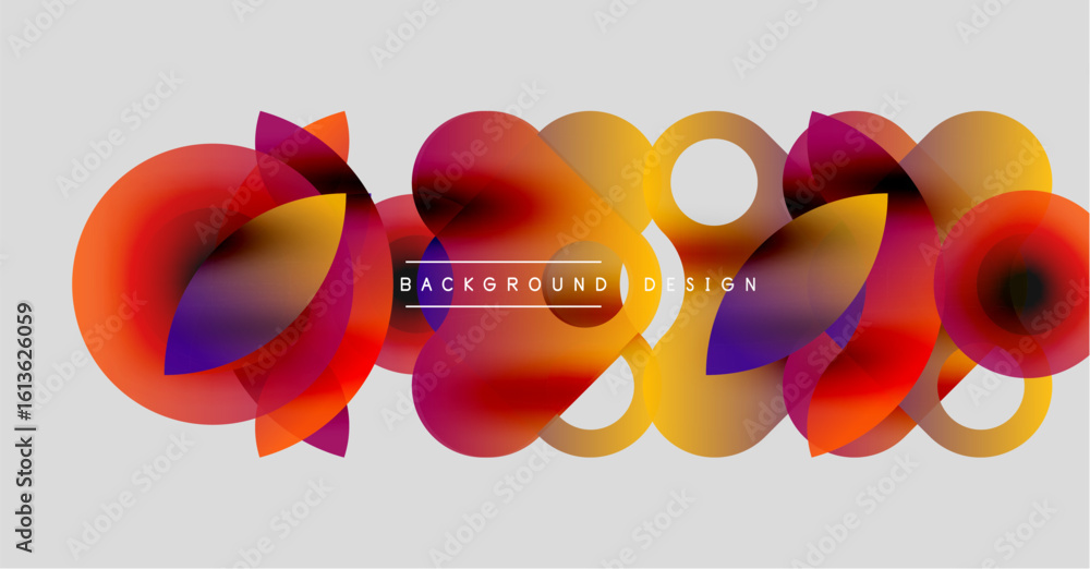 Poster abstract colorful shapes overlap, creating dynamic visual effect. gradient hues blend, forming moder